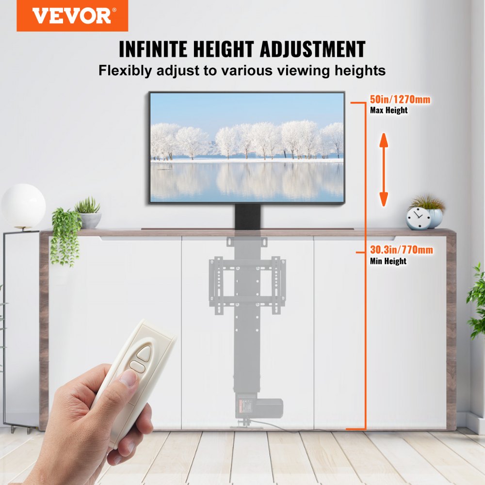 VEVOR Motorized TV Lift Stroke Length 20 Inches Motorized TV Mount Fit for 28-32 Inch TV Lift with Remote Control Height Adjustable 30.4-50 Inch,Load Capacity 132 Lbs 