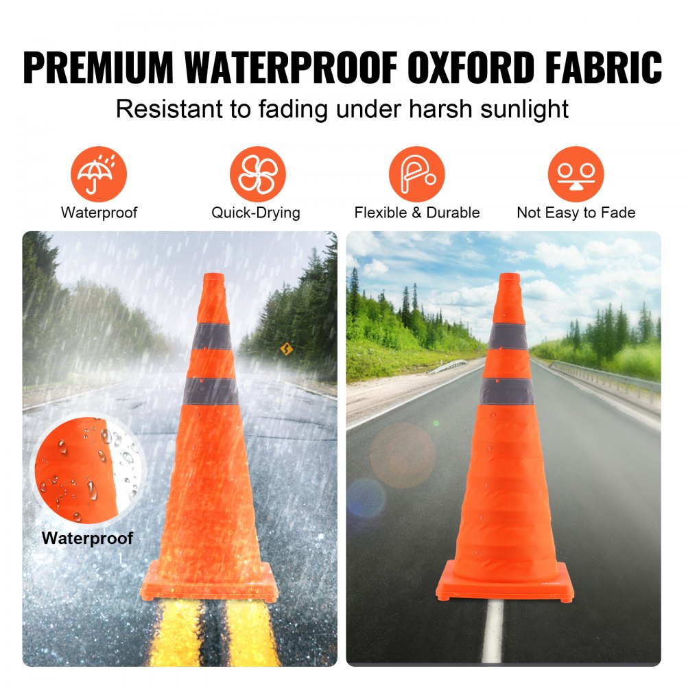 VEVOR Safety Cones, 4 Pack 28 inch Collapsible Traffic Cones, Construction Cones with Reflective Collars, Wide Base and A Storage Bag, for Traffic Control, Driving Training, Parking Lots 