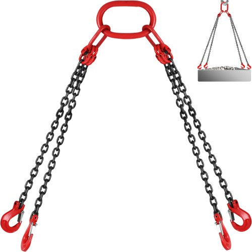 VEVOR Chain Sling 9/32" X 4.5" Engine Lift Chain G80 Alloy Steel Engine Chain Hoist Lifts 3 Ton with 4 Leg Grab Hooks and Adjuster