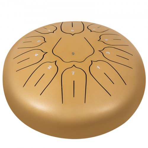 VEVOR Steel Tongue Drum 11 Notes 10 Inches Dia Lotus type Tongue Drum Golden Handpan Drum Notes Percussion Instrument Steel Drums Instruments with Bag, Music Book, Mallets, Mallet Bracket