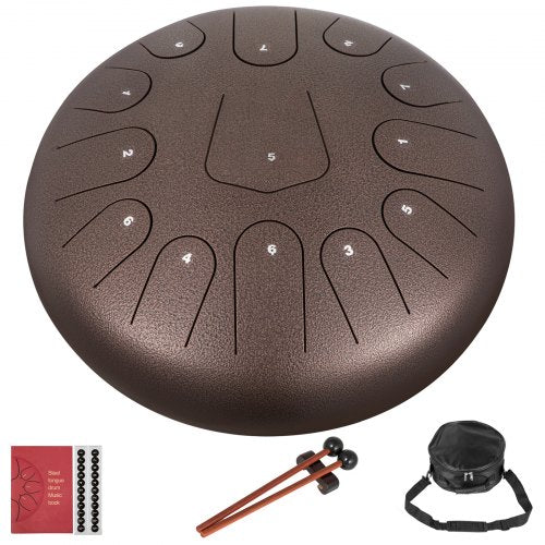 VEVOR Steel Drum 13 Notes Percussion Instrument 12 Inches Tongue Drum, Steel Tongue Drum, Steel Drums Instruments With Bag, Book, Mallets, Mallet Bracket, Hang Pan Drum Instrument, Chestnut