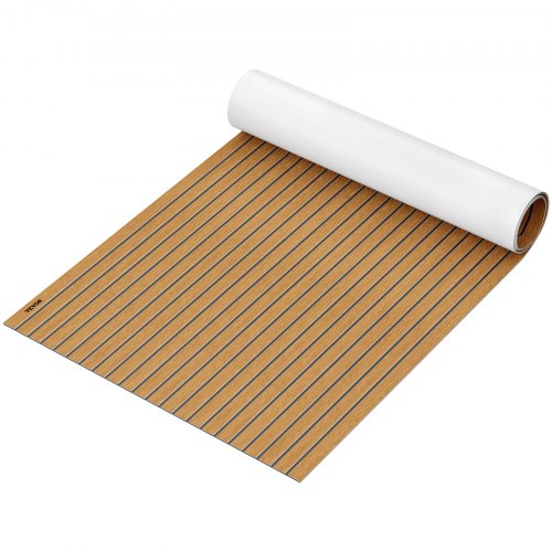 VEVOR 94.5 X 47 Inch EVA Foam Faux Teak Non-Slippery Self-Adhesion Decking Sheet for RV Swimming Pool Garden Boat Yacht Marine Flooring in Wet Dry Conditions (Brown with Black Lines)