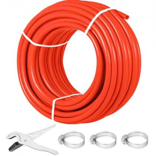 VEVOR 1/2 Inch PEX Tubing Potable Water Tube 300 FT PEX-B Plumbing Pipe Non-Barrier Radiant Heating Pex Coil for Water Plumbing Open Loop Hydronic Heating Systems (1/2" Non-Barrier, 300Ft/Red)