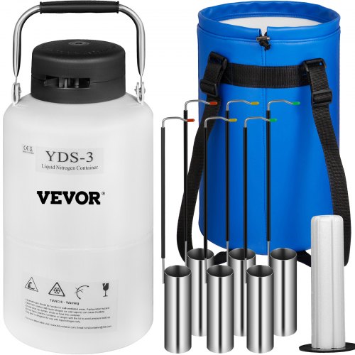 VEVOR 3L Liquid Nitrogen Container Aluminum Alloy Liquid Nitrogen Tank Static Cryogenic Container Liquid Nitrogen Container with 6 Canisters and Carry Bag