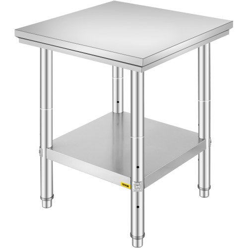 VEVOR Stainless Steel Work Table 24 x 24 x 32 Inch Commercial Kitchen Prep & Work Table Heavy Duty Prep Worktable Metal Work Table with Adjustable Feet for Restaurant, Home and Hotel