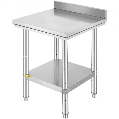 VEVOR Stainless Steel Work Table 24 x 24 x 34 Inch Commercial Food Prep Worktable Heavy Duty Prep Worktable Metal Work Table with Adjustable Feet for Restaurant, Home and Hotel