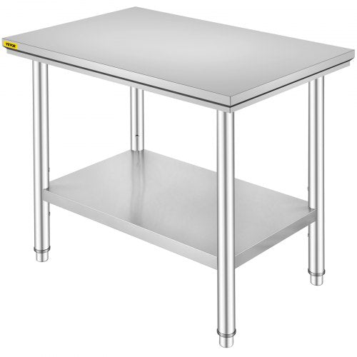 VEVOR Stainless Steel Work Table 24 x 36 x 32 Inch Commercial Kitchen Prep & Work Table Heavy Duty Prep Worktable Metal Work Table with Adjustable Feet for Restaurant, Home and Hotel