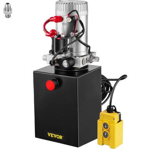 VEVOR 6 Quart Hydraulic Power Unit Steel Tank Hydraulic Pump Single Acting 3200 PSI Max 12V DC Power Unit for Dump Trailer Car Lifting