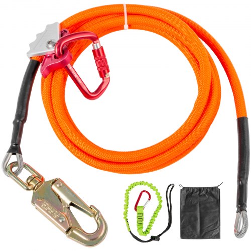 VEVOR Flip Line 5/8 Inch, Wire Core Flipline 8 ft, Wire Core Flip Line Kit with Triple Lock Carabiner Adjuster, Steel Swivel Snap, Climbing Flipline for Fall Protection, Arborist, Tree Climbers