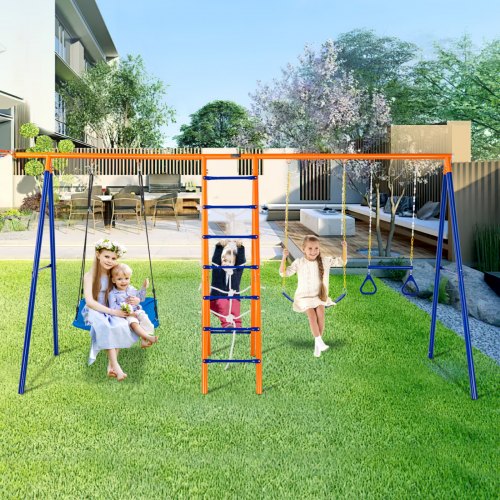 VEVOR Swing Sets for Backyard 6 in 1 Swing Set 440lbs Capacity Metal Swingset 