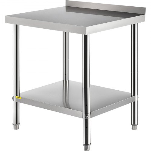 VEVOR Stainless Steel Prep Table, 30 x 24 x 35 Inch, 440lbs Load Capacity Heavy Duty Metal Worktable with Backsplash and Adjustable Undershelf, Commercial Workstation for Kitchen Restaurant