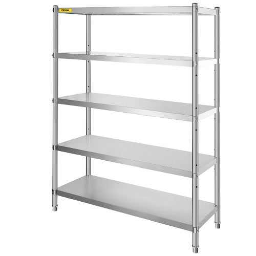 VEVOR Stainless Steel Shelving 48x18.5 Inch 5 Tier Adjustable Shelf Storage Unit Stainless Steel Heavy Duty Shelving for Kitchen Commercial Office Garage Storage 330lb Per Shelf