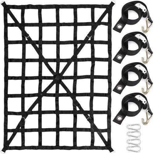 VEVOR Cargo Net, 4.2\' x 5.5\' Cargo Net for Pickup Truck Bed, Heavy Duty Cargo Nets with Cam Buckles & S-Hooks & Cross Strap, Truck Bed Cargo Net for Trailer SUV Roof Rack (50\" x 66\")