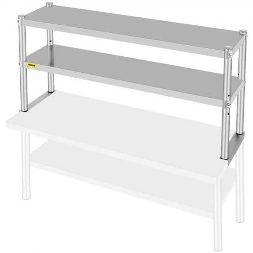 VEVOR Double Overshelf, Double Tier Stainless Steel Overshelf, 48 in. Length x 12 in. Width Double Deck Overshelf, Height Adjustable Overshelf for Prep & Work Table in Kitchen, Restaurant and Workshop