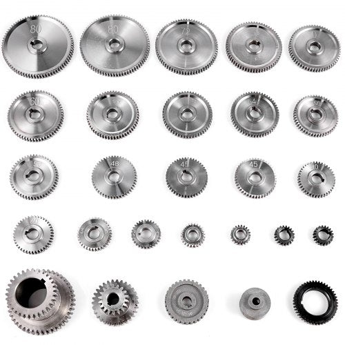 VEVOR 27PCS Metal Lathe Gears, Precise Mini Lathe Replacement Gears including Box Gear Set, Slotless Gears, Metal Motor Gears, Variable Gears, Belt Gear for CJ0618 Mini Lathes & Milling Machines