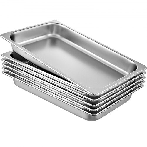 VEVOR Hotel Pan 2.5 Deep 6 Packs Steam Table Pan Full Size 9 Quart Stainless Steel Steam Table Pan