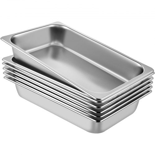 VEVOR 6 Pack Steam Table Pans 20.9 x 12.8 x 3.9 Inch Deep Steam Table Pan Full Size 13L Deep Food Container Stainless Steel Oven Tray Hotel Pans Anti-Jam Steam Table Food Pan