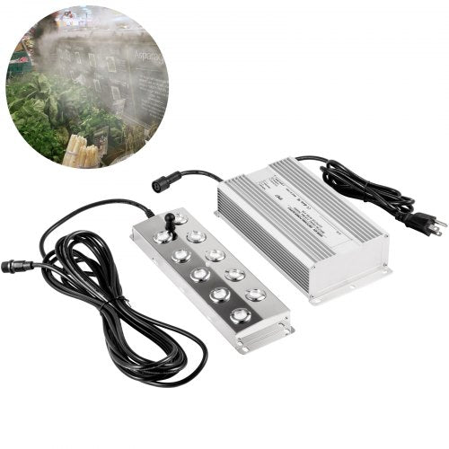 VEVOR Mist Maker 10 Head Ultrasonic Mist Fogger with Waterproof Power Supply Ultrasonic Fogger Humidifier Stainless Steel Pond Mister Fogger 5kg/h Ultrasonic Mist Humidifier for Gardening and Pond