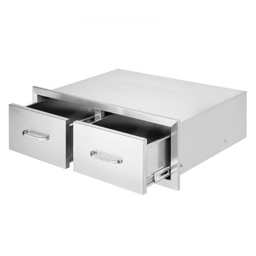 VEVOR Outdoor Kitchen Drawers 30\" W x 10\" H x 20\" D, Horizontal Double BBQ Access Drawers Stainless Steel with Handle, BBQ Island Drawers for Outdoor Kitchens or Patio Grill Station