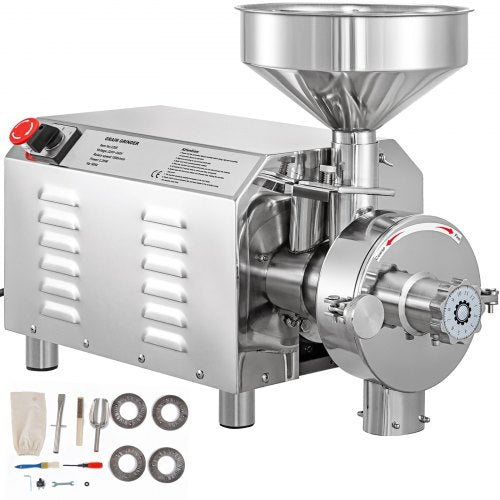 VEVOR Commercial Grinding Machine for Grain 2200W,Electric Stainless Steel Grain Grinder 30-50KG/H,Automatic Industrial Superfine Grain Grinder for Dried Materials Chinese Herb Spice Pepper Soybean