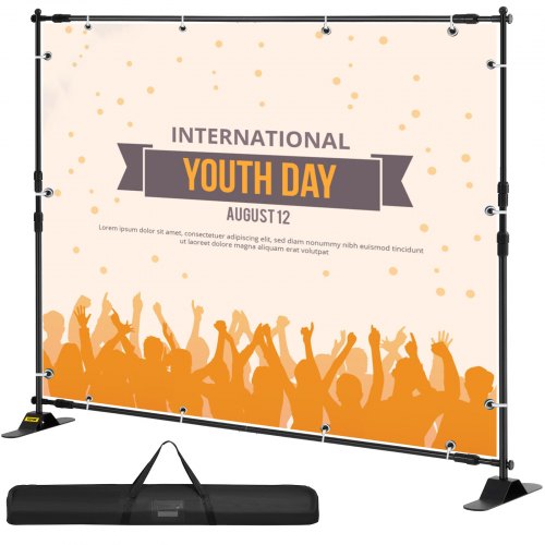 VEVOR 8×8feet Banner Stand Adjustable Display Backdrop Lightweight Portable Trade Show Wall for Photography(8' Banner Stand), Black