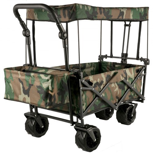 VEVOR Collapsible Wagon Cart Camouflage, Foldable Wagon Cart Removable Canopy 600D Oxford Cloth, Collapsible Wagon Oversized Wheels, Portable Folding Wagon Adjustable Handles, Beach, Garden, Sports