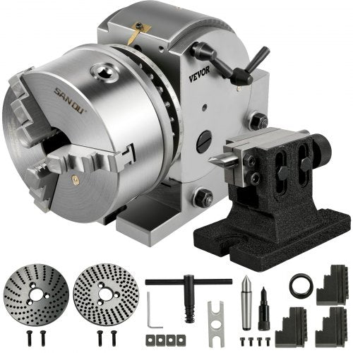 VEVOR Dividing Head BS-1 Dividing Head Set 6" 3-jaw Chuck Semi Universal Milling Set with 6" Chuck+Tailstock+Dividing Plates for Milling Grinding Drilling Machine