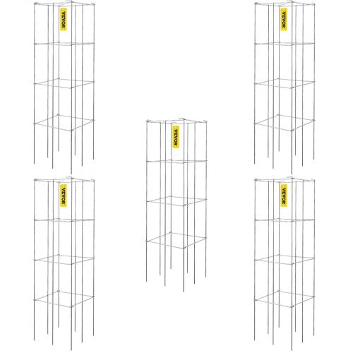 VEVOR Tomato Cages, 11.8" x 11.8" x 46.1", 5 Packs Square Plant Support Cages, Silver PVC-coated Steel Tomato Towers for Climbing Vegetables, Plants, Flowers, Fruits