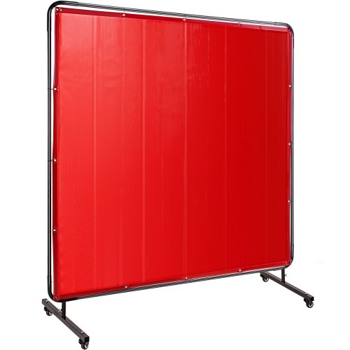 VEVOR Welding Screen with Frame 6\' x 6\', Welding Curtain with 4 Wheels, Welding Protection Screen Red Flame-Resistant Vinyl, Portable Light-Proof Professional