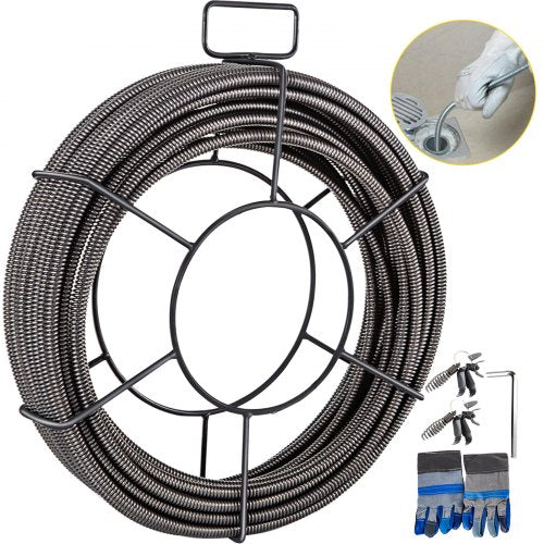 VEVOR Drain Cleaning Cable 75 Feet x 1/2 Inch Solid Core Cable Sewer Cable Drain Auger Cable Cleaner Snake Clog Pipe Drain Cleaning Cable Sewer Drain Auger Snake Pipe