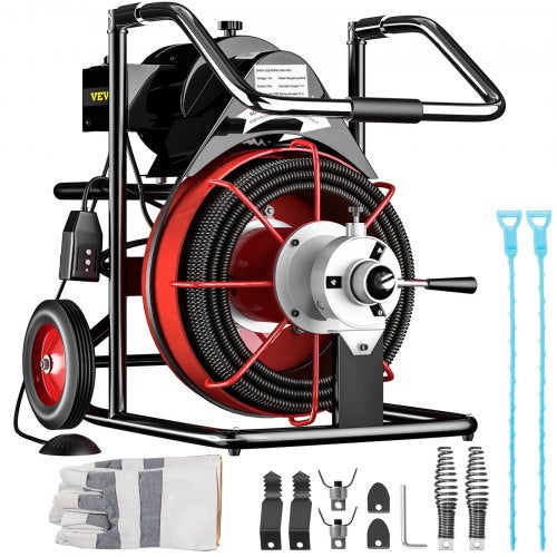 100' x 3/8'' Drain Cleaner 370W Drain Cleaning Machine Sewer Clog w/ Cutters 1700R/min