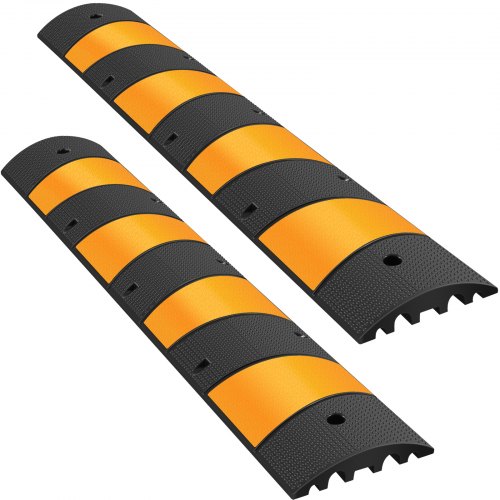 VEVOR 2pcs 6 Feet Rubber Speed Bump Driveway Modular Heavy Duty Speed Bumps 72.4 x 12 x 2.4 Inch Cable Protector Ramp for Garage Gravel Roads Asphalt Concrete (2-Channel, 2Pack-6Ft-Speed Bump)