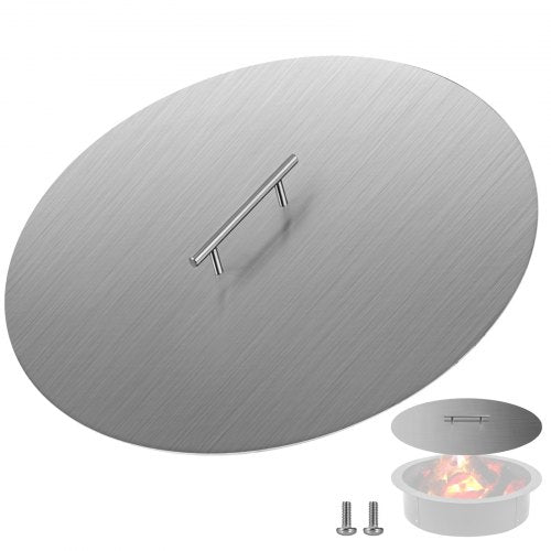 VEVOR Fire Pit Lid 20 Inch Round Fire Ring Lid Cover 1.5mm Thick 430 Stainless Steel Burner Pan Cover for Patio Fire Pit Pan