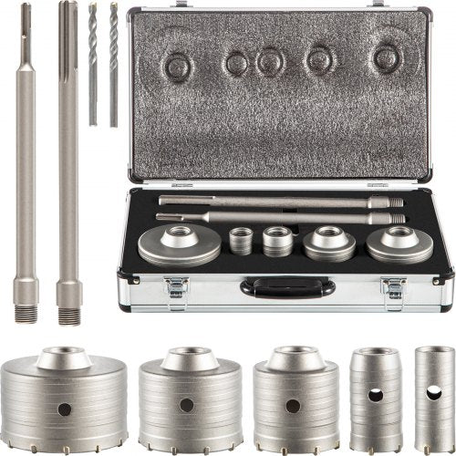 VEVOR Concrete Hole Saw Kit, 30/40/65/80/100mm Drill Bit Set SDS Plus or SDS Max Shank Wall Hole Cutter with 300mm Connecting Rod for Brick, Concrete, Cement, Stone Wall, Masonry, Tile