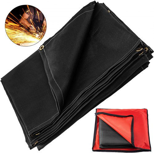 VEVOR 10 x 10 Ft Welding Blanket Black Fiberglass Blanket Portable Fiberglass Fire Retardant Blanket Welding Mat Welding Fireproof Thermal Resistant Insulation With Carry Bag