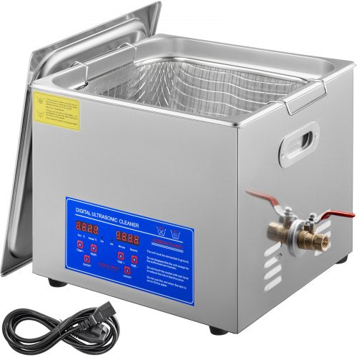 VEVOR 15L Ultrasonic Cleaner with Digital Timer&Heater Professional Ultrasonic Cleaner 40kHz Advanced Ultrasonic Cleaner 110V for Wrench Screwdriver Repairing Tools Industrial Parts Metal Cleaning 