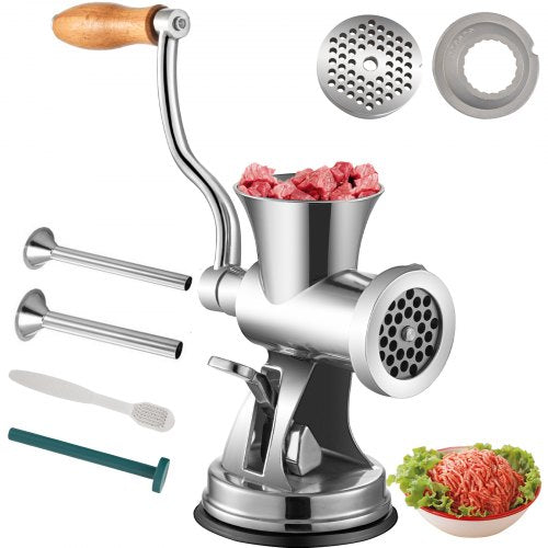 VEVOR Hand Operated Meat Grinder, 304 Stainless Steel Manual Meat Grinder, Multifunction Crank Meat Grinder Sausage Maker Powder Grinder, Household Manual Meat Mincer for Beef Chicken Pepper Mushroom