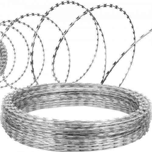 VEVOR Razor Wires, 147ft Razor Barbed Wire 3 Coils, 49 ft Per Roll Razor Wire Fencing Razor Fence, Razor Ribbon Barbed Wire Galvanized Steel Razor Wire Fence, Rolls Razor Useful Protection for Garden