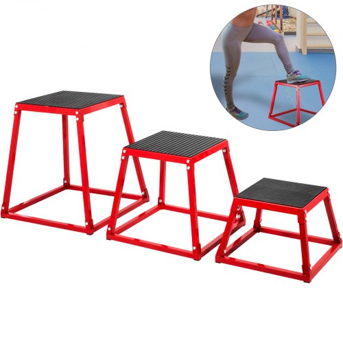 VEVOR Plyometric Platform Box Fitness Exercise Jump Box Step Plyometric Box Jump for Exercise Fit Training (12/18/24/Red) (12&18&24 inch)