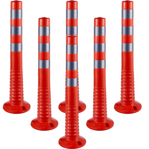 VEVOR Traffic Delineator, 6 PCS Posts Channelizer Cone, Delineator Post Kit 30” in Height, PU Traffic Post, Orange Safety Cones, Portable Spring Posts with Base, Barrier Cones with Reflective Bands