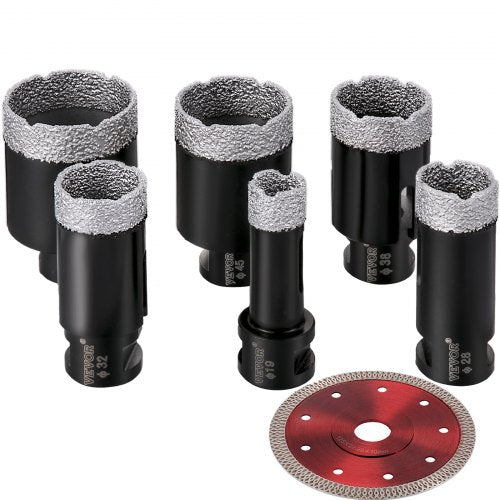 VEVOR Diamond Drill Bits 6PCS Diamond Hole Saw 19/28/32/38/45/51 mm Tile Hole Saw Kit Vacuum Brazed Diamond Drill Bit 0.59in Segment Tile Hole Saw with a Blade for Tile Ceramic Porcelain Marble