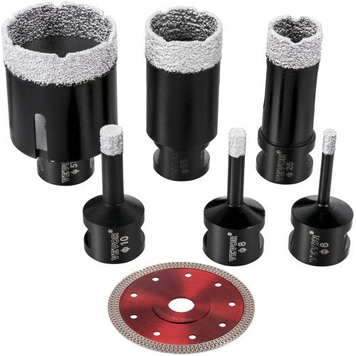 VEVOR Diamond Drill Bits 6PCS Diamond Hole Saw 6/8/10/25/35/51 mm Tile Hole Saw Kit Vacuum Brazed Diamond Drill Bit 0.59in Segment Tile Hole Saw with a Blade for Tile Ceramic Porcelain Marble Stone