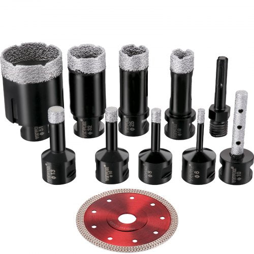 VEVOR Diamond Drill Bits 6/8/10/13/19/25/32/51 mm Diamond Hole Saw Brazed Tile Hole Saw Kit 0.59in Segment Diamond Drill Bit Finger Bit SDS Tile Hole Saw with a Blade for Tile Ceramic Porcelain Marbl