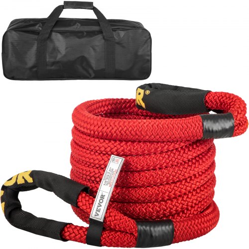 VEVOR 7/8" x 21' Kinetic Recovery Rope, 21,970 lbs, Heavy Duty Nylon Double Braided Kinetic Energy Rope w/ Loops and Protective Sleeves, for Truck Off-Road Vehicle ATV UTV, Carry Bag Included, Red