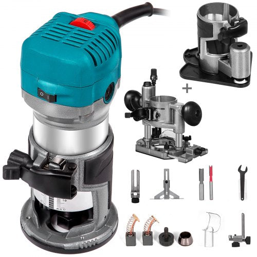 Compact Router 800W Variable Speed w/ Collets 1/4" 1 x Plunge & Offset Base 