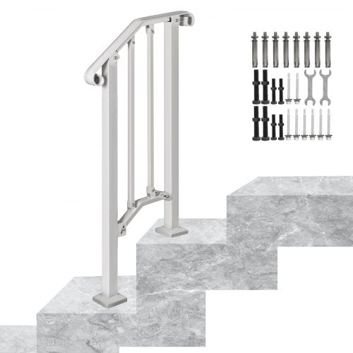 VEVOR Wrought Iron Handrail Fits 1 or 2 Steps Handrail Picket #1 Outdoor Stair Rail with Installation Kit for Outdoor Steps Hand Rails Matte White