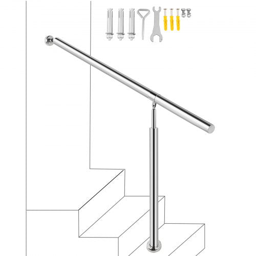 VEVOR Step Handrail 304 Stainless Steel Stair Railing 3-4 Step for Indoor and Outdoor Adjustable Metal Hand Rails for Steps, 59x35.4 Inch, Silver