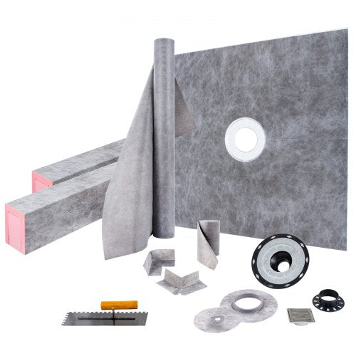 VEVOR 48''x48'' Waterproofing Shower Kit Shower Kit Tray with Central Drain ABS