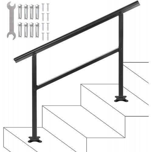 Handrail Outdoor Stairs, Outdoor Handrail 48 x 35.5 Inch Black Fits 1/2/3 Steps