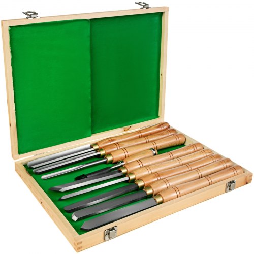 VEVOR Lathe Chisel 8 Piece Wood Lathe Chisel Cutting Carving HSS Steel Blades Wood Turning Tools Lathe Chisel Set  Wooden Case for Storage for Wood Turning Hardwood One Free Chisel